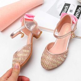 Sandals Girls Sandals Rhinestone Latin Dance Shoes 5-10 Years Old Children Summer High Heel Princess Shoes Kids Sandals for Party CSH991