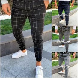 Men's Pants Men Cargo Sexy High Wasit Spring Summer Fashion Pocket Slim Fit Plaid Straight Leg Trousers Casuals Pencil Jogger Casual PanMen'