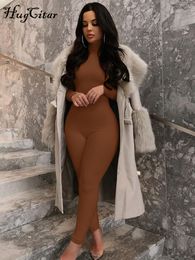 Women s Jumpsuits Rompers Hugcitar Long Sleeve Solid Turtleneck Skinny Bodycon Jumpsuit Autumn Winter Women Fashion Streetwear Casual Romper 230302