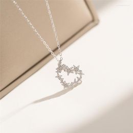 Pendant Necklaces Sole Memory Zircon Crystal Sweet Romantic Gift Heart Silver Colour Clavicle Chain Female Necklace SNE498
