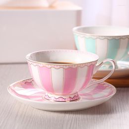 Cups Saucers Sweet Colour Striped Coffee Cup And Saucer Afternoon Tea Milk Soup Bowl Bone China Home Decoration