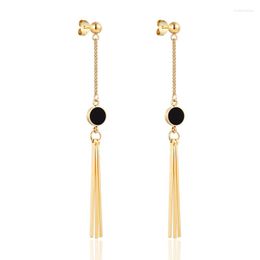 Dangle Earrings Elegant Round Black Enamel Hung Three Rectangular Bar Drop Earring High Quality Titanium Steel Woman Jewelry Love Gift