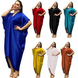 Ethnic Clothing African Dresses For Women Summer Fashion Style 2023 V-neck Solid Colour Plus Size Long Dress Clothes