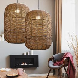 Pendant Lamps Handmade Chinese Rattan Large Lanterns Country Restaurant Pot Shop Farmhouse Living Room Kitchen Chandelier Lamp