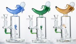 Unique Bong Banana Shape Fruit Glass Bongs Hookahs Showerhead Percolator 7 Inch Heigh Water Pipes With 14mm Female Jiont 5mm Thickness Oil Dab Rigs DHL20094