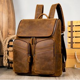 Backpack Men Multifunctional Genuine Leather Backpacks For Man Vintage Laptop 15.6 Inches Bag Daypack