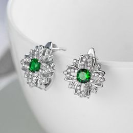 Stud Earrings Luxurious Shiny Silver Color Inlaid Green Zircon Bridal Engagement Reception Wedding Anniversary Jewelry