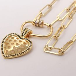 Chains MHS.SUN Fashion Hollow Heart Chunky Chain Necklace Gold Color Zircon Paved Pendant Thick Exaggerated Jewelry 1Pc