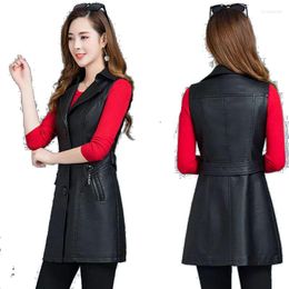 Women's Leather Black PU Vest Jacket Women's Waistcoat Long 2023 Suit Sleeveless Outcoat Outwea Faux Fur Coat Trench