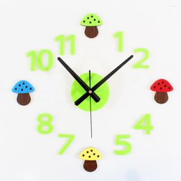 Wall Clocks Creative DIY Clock Modern Design Decorative Kids Room Fun 3D Stickers Green Cute Cartoon Watch Home Decor