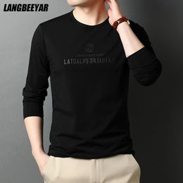 Men's T-Shirts Top Quality Fashion Brand 95% Cotton 5% Spandex Mens Casual Long Sleeve t Shirt Plain Round Neck Tops Men Clothes 230302