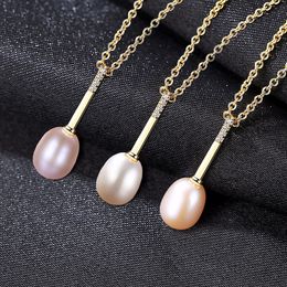 French romantic freshwater pearl s925 silver pendant necklace fashionable sexy women plated 18k gold necklace collarbone chain jewelry gift