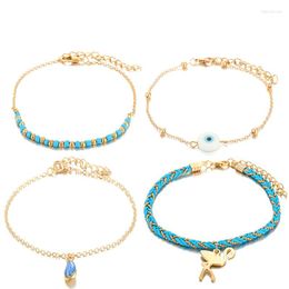 Anklets 2023 Europe And America Style Fashion Women's Bead Eyes Flamingo Anklet Set Sapphire Animal Foot Ornaments