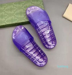 Designer Luxury Women Men Slippers Sheer Logo Slides Transparent Crystal Couple Jelly Shoes Summer Beach Outdoor Fashion Sandal 77