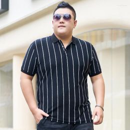 Men's T Shirts Summer And Spring Business Cotton T-shirt Male Stripes Plus Size Loose POLO Lapel Men Black Shirt 6XL 7XL