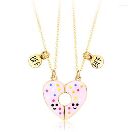 Pendant Necklaces Trend 2Pieces Magnet BFF Heart Necklace Donuts Friendship Jewelry Birthday Gifts For Friends Kids