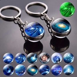 Key Rings Glow In The Dark Galactic System Planet Keychain Universe Galaxy Space Key Chain Milky Way Picture Glass Ball Keyring Jewelry R230301