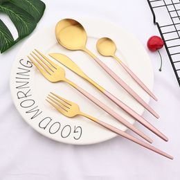 Dinnerware Sets Matte Stainless Steel Pink Gold Cutlery Knife Dessert Fork Tea Spoon Flatware Kitchen Silverware Tableware 230302