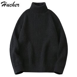 Men's Sweaters Huncher Mens Knitted Turtleneck Sweater Men Winter Casual Oversized Vintage Jumper Male Korean Fashion Sweaters For Men 230302