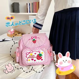 Backpacks Kids Lovely Schoolbag For Children Girls Soft Sweet Embroidered Fruit Strawberry Student Backpack School Book Bag 230302