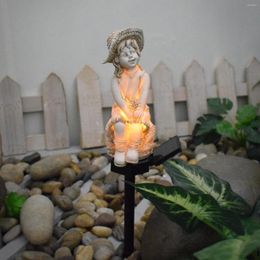 Solar Resin Modern Courtyard Lamp Ornaments Straw Hat Girl Garden Decorative Festival Gifts Lighting Decor For Outdoor Park