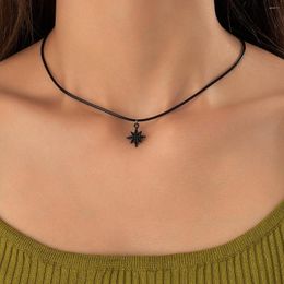 Pendant Necklaces Simple Star Choker Clavicle Chain Fashion Black Spray Paint Geometry Leather Cord Necklace For Women Party Jewellery