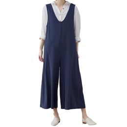 Women's Jumpsuits & Rompers 2023 Sexy V Neck Cotton And Linen Sleeveless Loose Long Jumpsuit Womens Mono Mujer Overalls