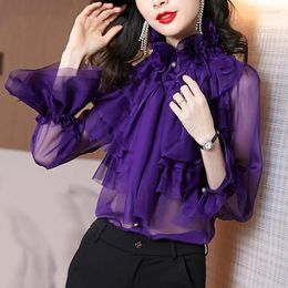 Women's Blouses 2023 Lotus Leaf Edge Design Sense Minority French Tie Bow Long-sleeved Chiffon Shirt Girl Butterfly Sleeve Womans Tops