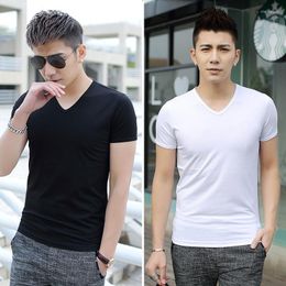 Men's T Shirts Fashion T-Shirt Men Cotton Solid Colour V-Neck Design Tees Short Sleeve Quality Brand Male Summer Shirt 8XL Q146