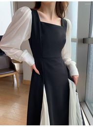 Casual Dresses Office Lady Black Elegant Dress Women French Vintage Midi Party One Piece Korean Fashion 2023 Autumn Chic