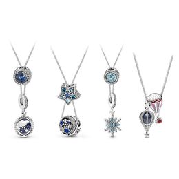 Blue Ocean Series Pendant Necklaces Fashion Hot Air Balloon Snowflake Female Collar Chain DIY fit Pandora Necklace charms Designer Jewellery