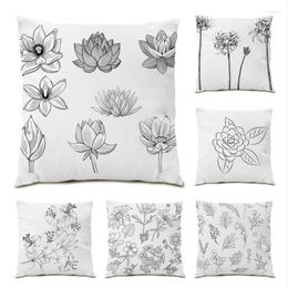 Pillow Beautiful Flower Pillowcase Decorative Polyester Linen Sketch Velvet Soft Ornamental Living Room Cover Vintage E0718