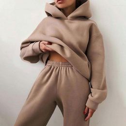 Women's Two Piece Pants Autumn Tracksuit Thick Sweatshirts Casual Oversized Solid Set Female Sports Hoodie Suit Long Pant