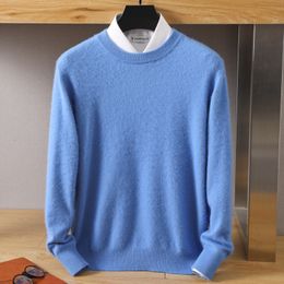 Men's Sweaters Men's 100% Pure Mink Cashmere Sweater O-Neck Pullovers Knit Sweater Autumn and Winter Long Sleeve High-End Jumpers Mink Tops 230302