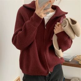 Women's Knits Tees Sweater Cardigan Women Spring Solid Vintage All-match Elegant Zipper Loose Daily Soft Sweet Simple Casual Knitwear Teen 230302