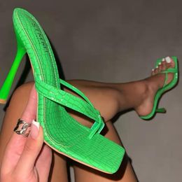 Slippers Rimocy Sexy Clip Toe For Women 2023 Summer Stiletto High Heels Sandals Woman Green Thong Flip Flops Plus Size 36-43