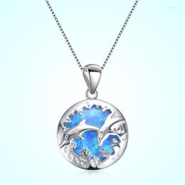 Pendant Necklaces Double Dolphin Fire Synthesis Opal Pendants Animal Choker Necklace Women Jewellery Collar Colier Femme 2023