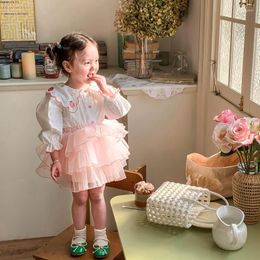 Clothing Sets Children 2023 Fashionable Kids Pink Strawberry Shirt Sweet Cute Mesh Gauze Skirt Two Piece Set Spring Dress