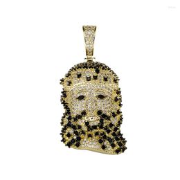 Pendant Necklaces Hip Hop Black White CZ Stone Paved Bling Iced Out Gold Colour JESUS PIECE Pendants For Men Rapper Jewellery Gift