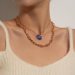 Pendant Necklaces Fashion Summer Alloy For Women Multilayer Blue Round Kitten Necklace Jewellery Accessories