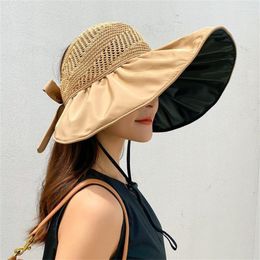 Wide Brim Hats Woven Stitching Vinyl Air Top Hat For Women Breathable Sun Visor Outdoor Travel Collapsible HatWide WideWide Oliv22