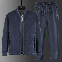 Designer Men Fleece Suit Two-Piece Plus Velvet Winter Thick Warm Suit Male Lamb Velvet Suit Casual Tracksuit plus Size 8XL 7XL