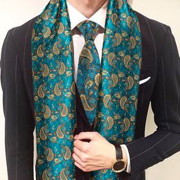 Scarves Fashion Men Scarf Green Jacquard Paisley 100% Silk Scarf Tie Autumn Winter Casual Business Suit Shirt Scarf Set Barry.Wang 230302