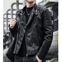 Men's Leather Faux Brand clothing Men Slim Fit Jacket Fashion Solid Colour Motorcycle Winter Jackets Chaqueta Hombre Windproof Black Coat 230301