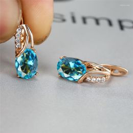 Hoop Earrings & Huggie Multicolor Crystal Aqua Blue Zircon Oval Stone Rose Gold Colour Engagement For Women Cute Jewellery Odet22