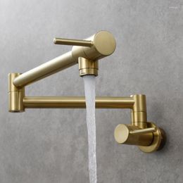 Kitchen Faucets Brushed Gold Solid Brass Single Cold Sink Water Taps Dual Handle Wall Mounted Rotation Foldable Gun Grey