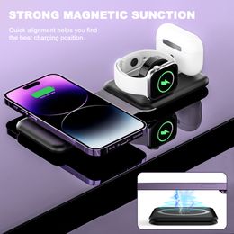 3 in 1 Magnetic Wireless Charger Pad Stand for iPhone 14 13 12 Pro Max Samsung Qi Fast Charging Dock Station for Apple Watch Ultra 8 7 Airpods