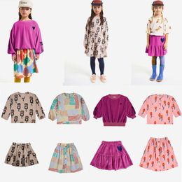 Skirts Korean Kid Clothes Shirt Skirt For Baby Girls 2022 New BC Autumn Flower Cotton Sweatshirts Dress Set Children's Clothings T230301