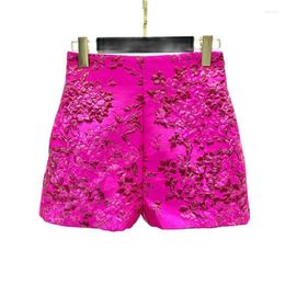 Women's Shorts Vintage Rose Red Fashion Versatile High Waist Flowers Design Short Pants Gentle Temperament Women Top Quality Clothes