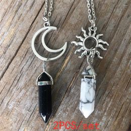 Pendant Necklaces 2PCS/set Crystal Necklace Sun And Moon Good Friend's Healing Witch Jewellery Valentine's Day Gift